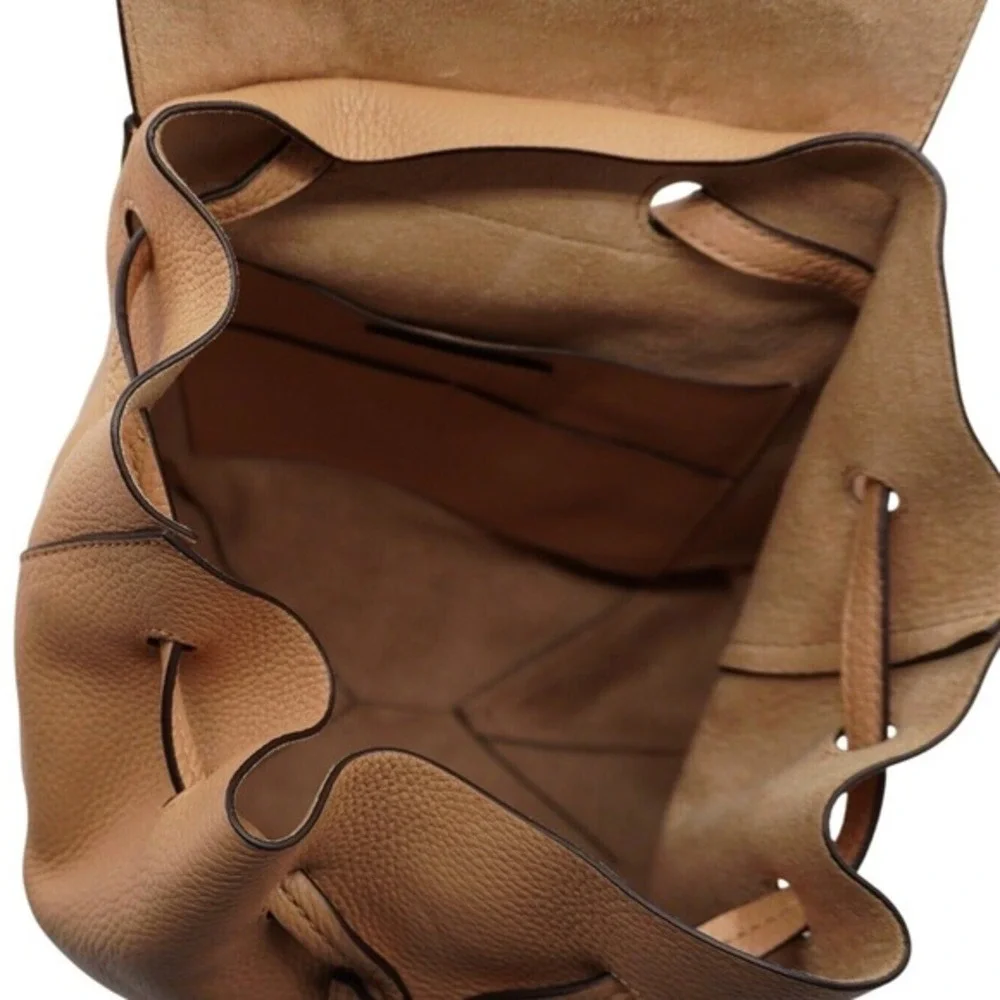 Michael Kors Pebbled Leather Drawstring Backpack Tan Beige MK Logo M‎ Chic 36